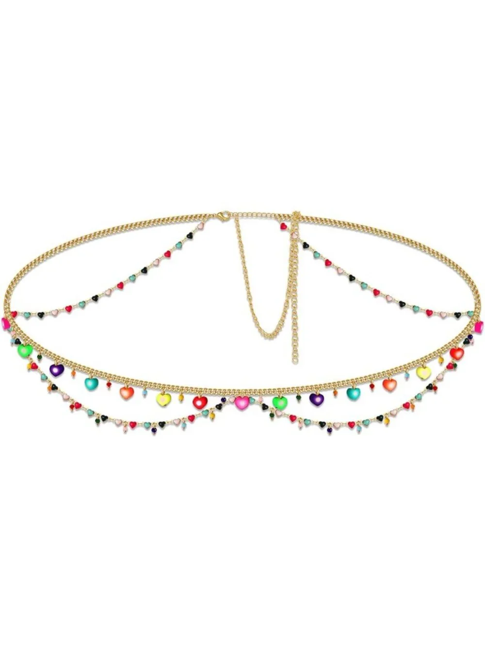 Colorful Heart Waist Chain - Boho Layered Belt Jewelry for Women, Adjustable